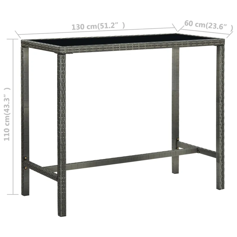 Table bar de jardin Gris 130x60x110 cm Résine tressée et verre - 6