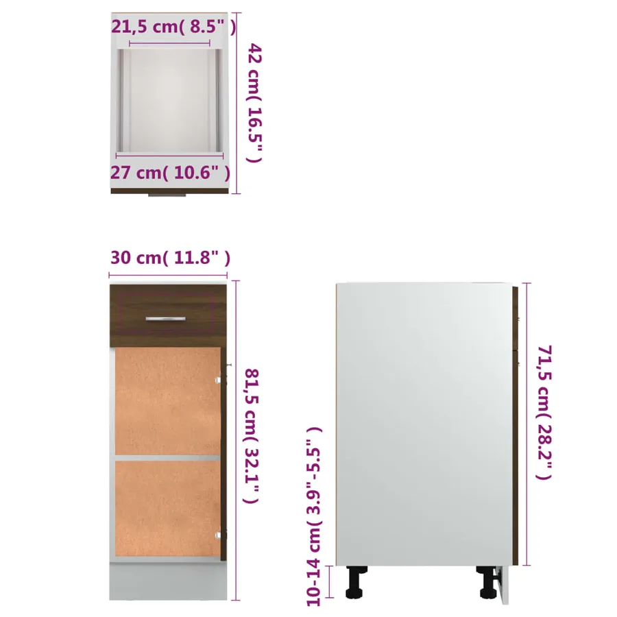 Armoire à tiroirs "Lyon" Chêne brun 30 x 46 x 81,5 cm Bois d'ingénierie - 10