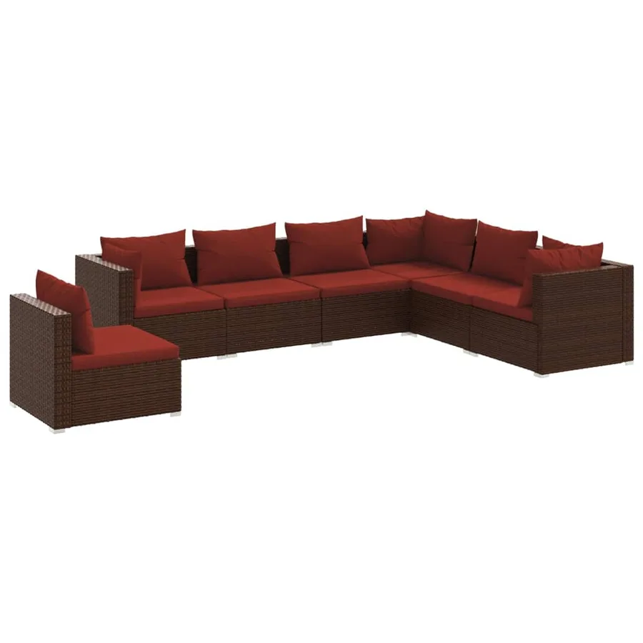Salon de jardin 7 pcs avec coussins Résine tressée Marron - 2