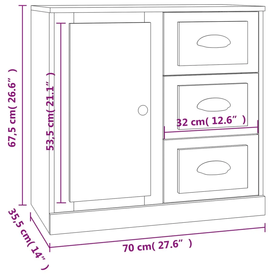 Buffet gris béton 70x35,5x67,5 cm bois d'ingénierie - 11