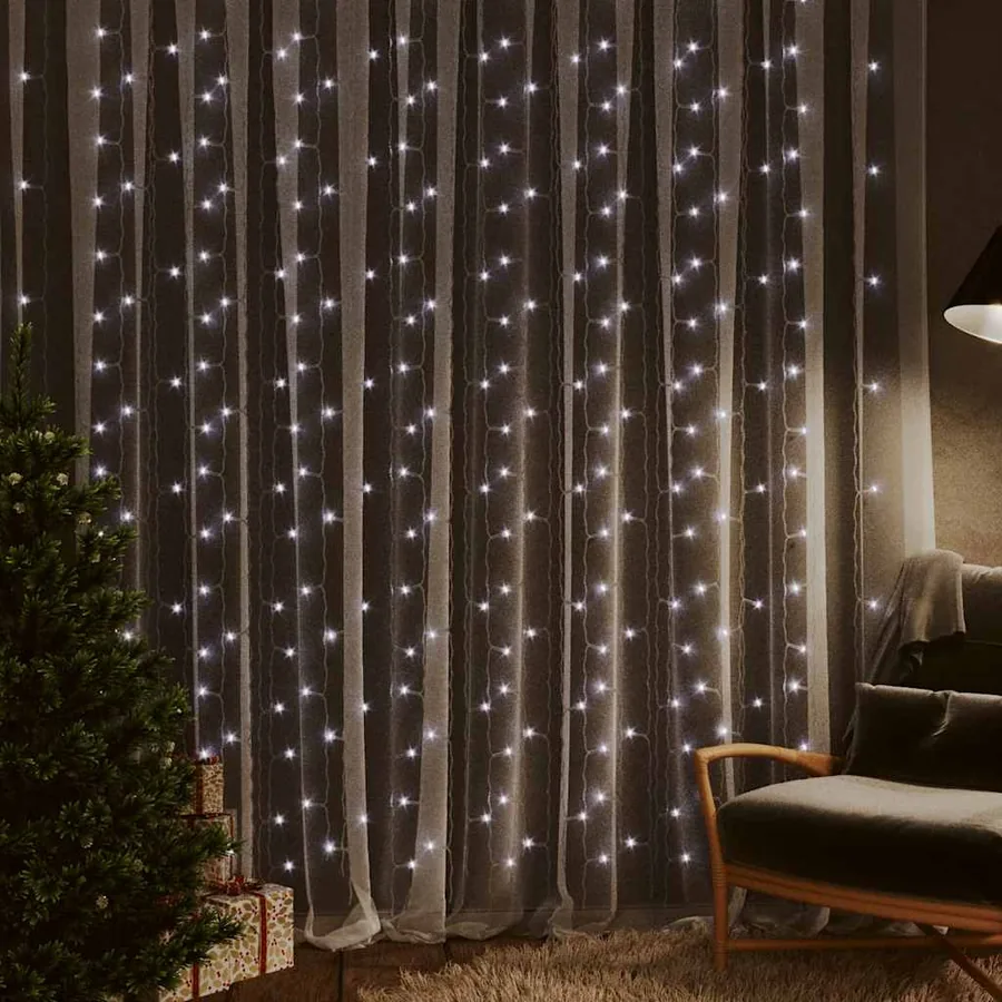 Rideaux lumineux à LED 3x3 m 300 LED Blanc froid 8 fonctions