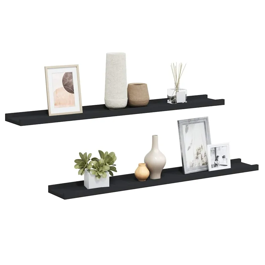 Étagères à rebord pour cadre photo 2 pcs Noir 80x9x3 cm MDF - 2