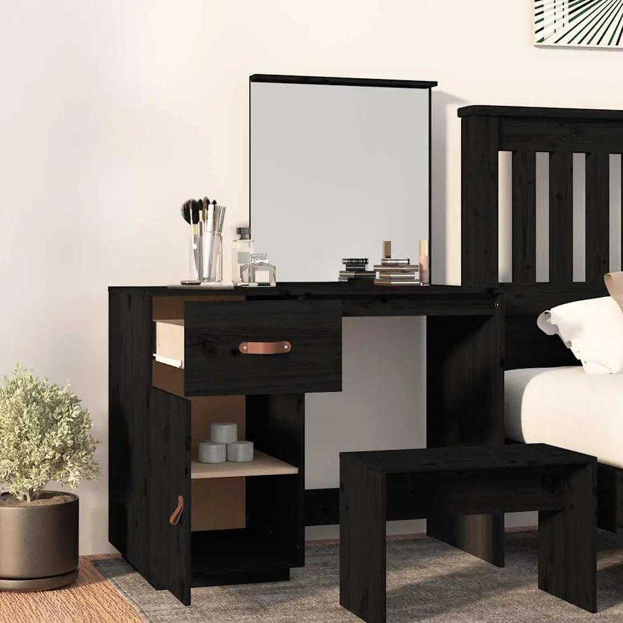 Coiffeuse Noir 95x50x134 cm Bois de pin massif - 3