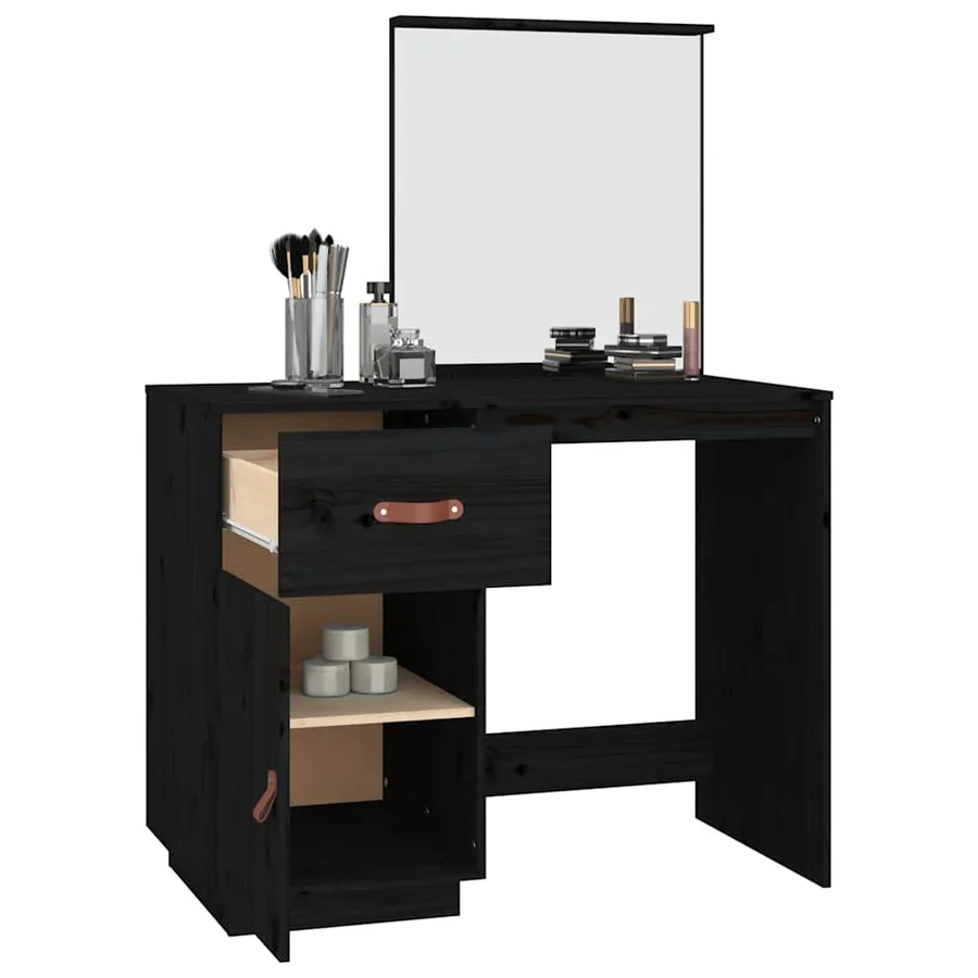 Coiffeuse Noir 95x50x134 cm Bois de pin massif - 5