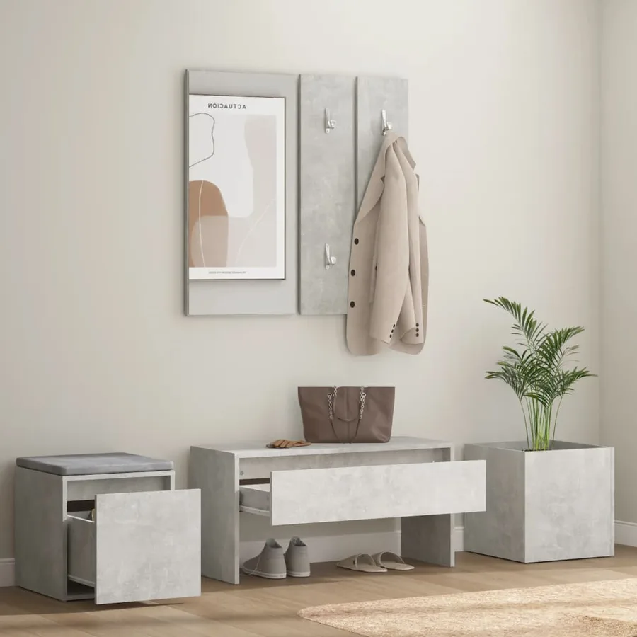 Ensemble de meubles de couloir Gris béton Bois d'ingénierie - 3