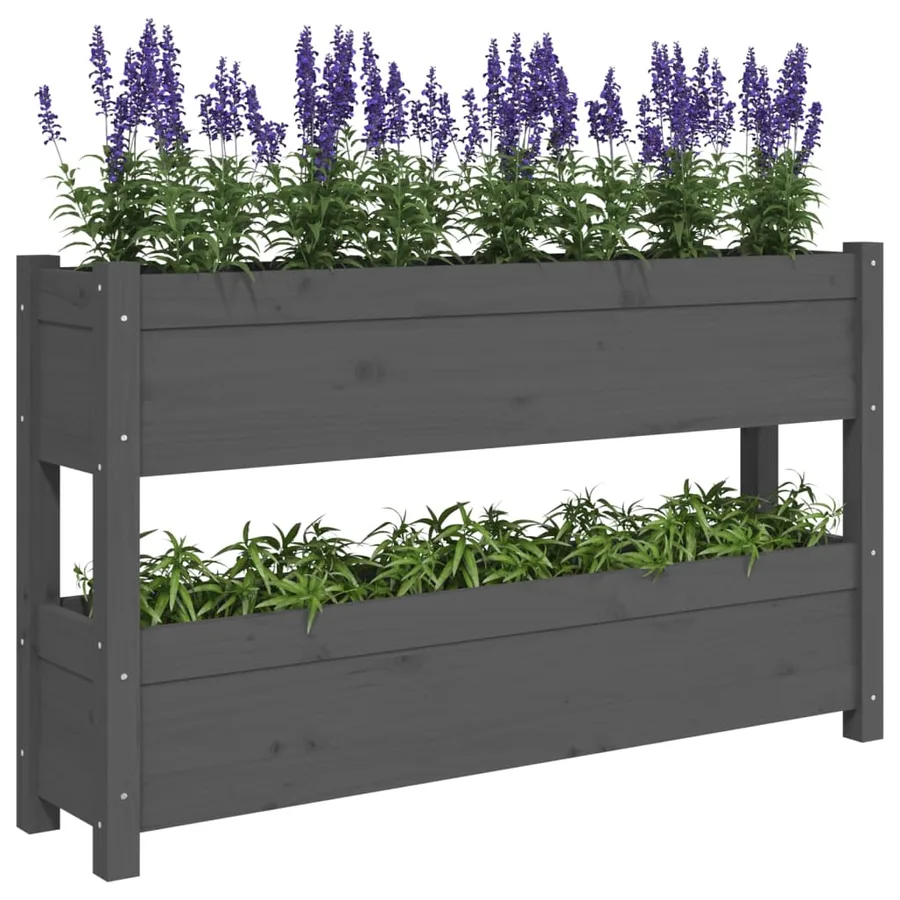 Jardinière Gris 112x25x66 cm Bois massif de pin - 4