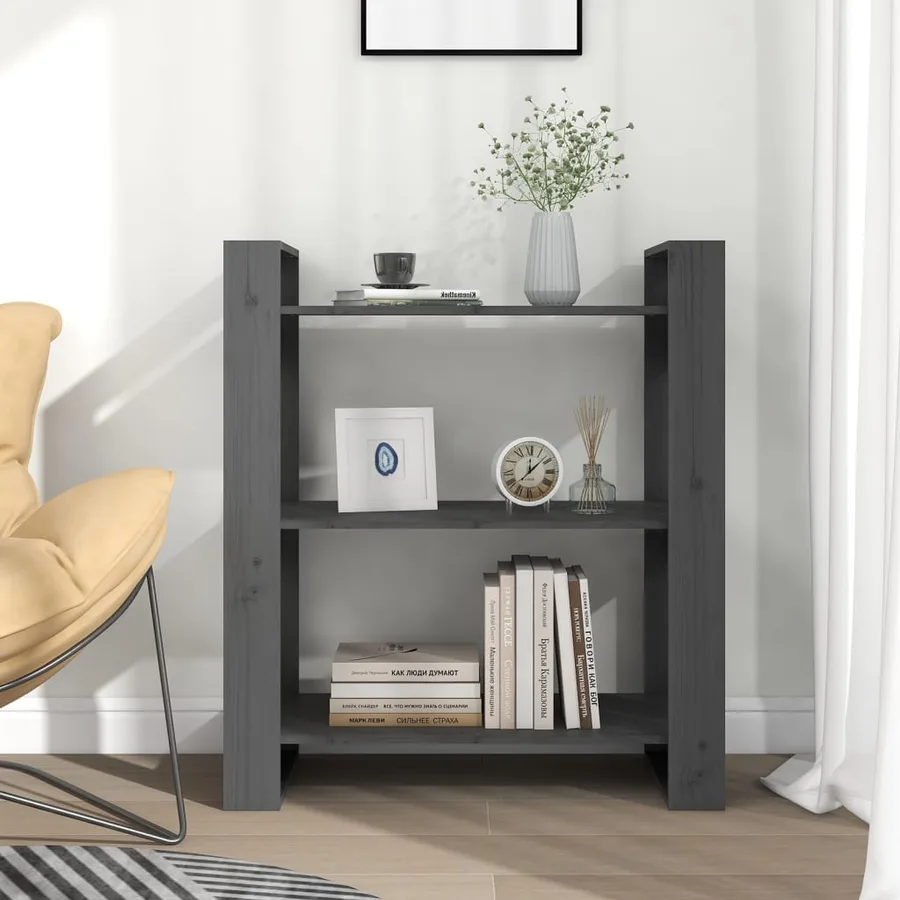 Bibliothèque/Séparateur de pièce Gris 80x35x91 cm Pin solide - 3