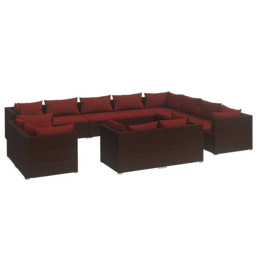 Salon de jardin 12 pcs avec coussins Marron Résine tressée - 2