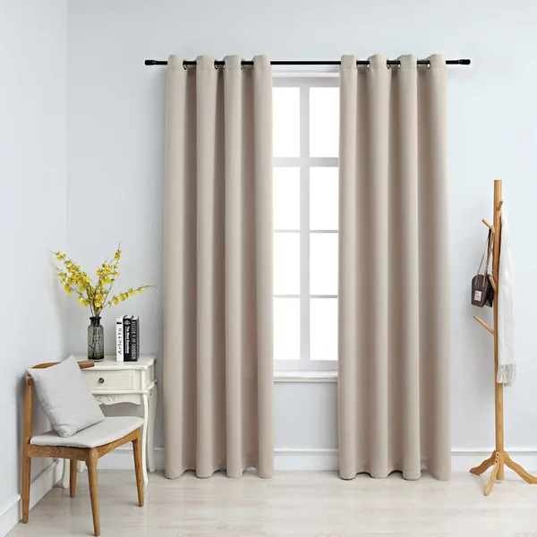 Rideaux occultants avec anneaux en métal 2 pcs Beige 140x175 cm