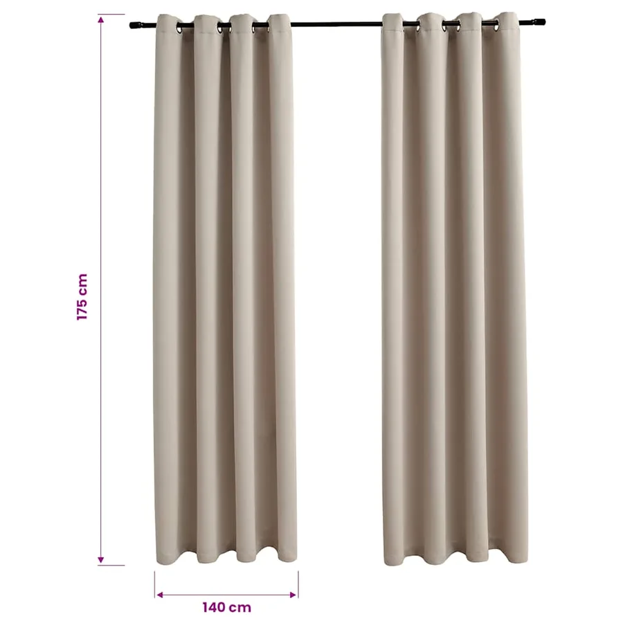 Rideaux occultants avec anneaux en métal 2 pcs Beige 140x175 cm - 6