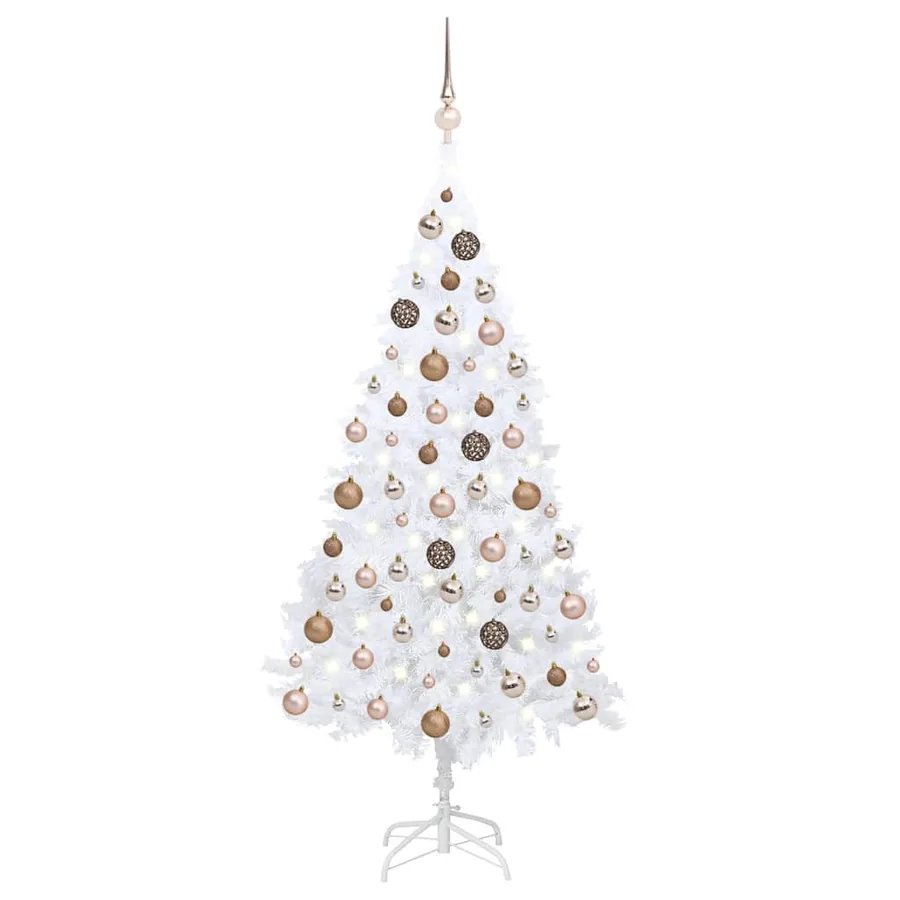 Arbre de Noël artificiel pré-éclairé et boules blanc 150 cm PVC