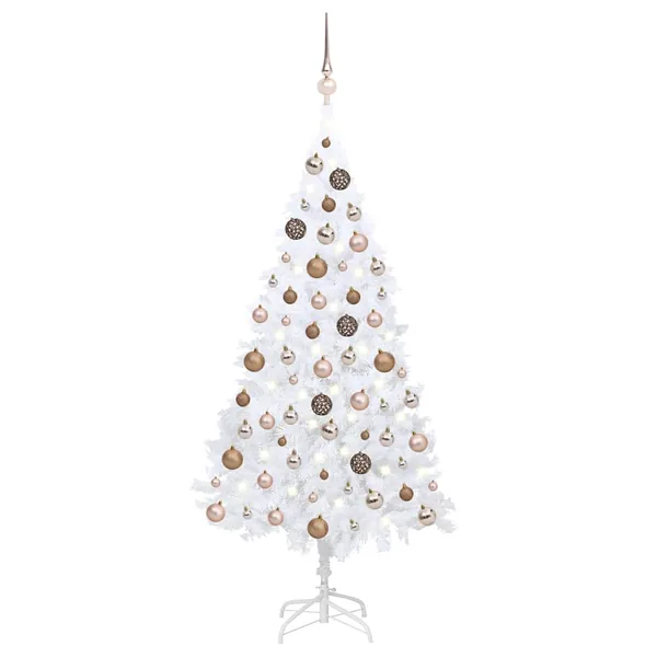 Arbre de Noël artificiel pré-éclairé et boules blanc 150 cm PVC