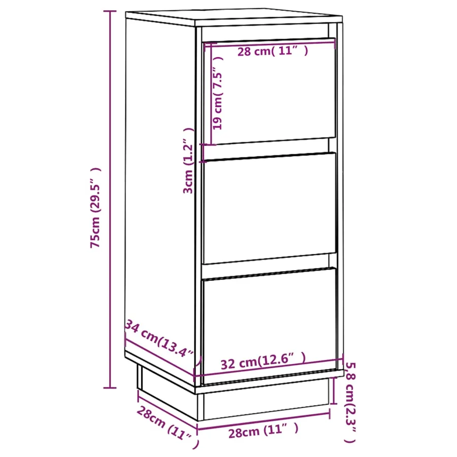 Buffets 2 pcs Blanc 32x34x75 cm Bois massif de pin - 8