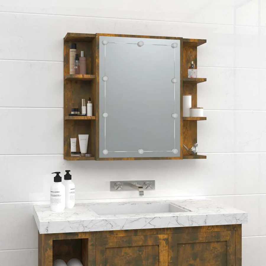 Armoire à miroir avec LED Chêne fumé 70x16,5x60 cm - 4
