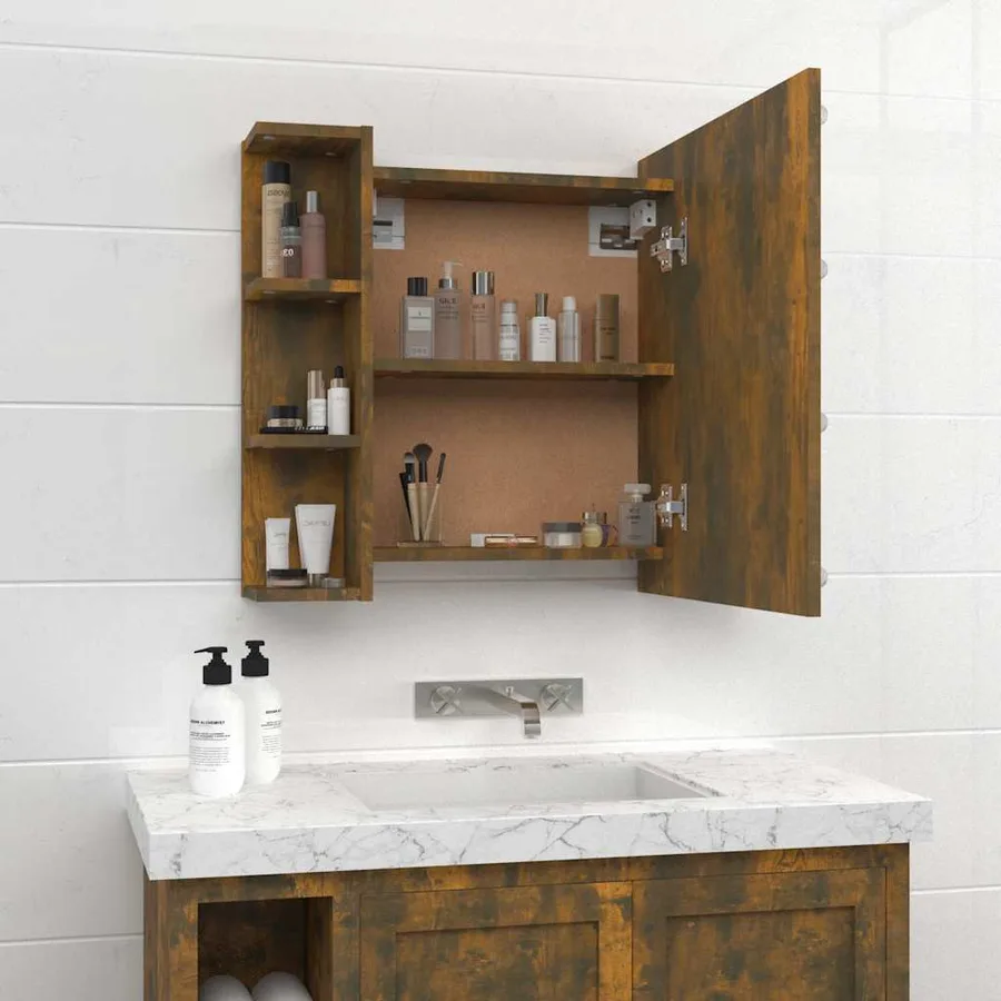 Armoire à miroir avec LED Chêne fumé 70x16,5x60 cm - 5