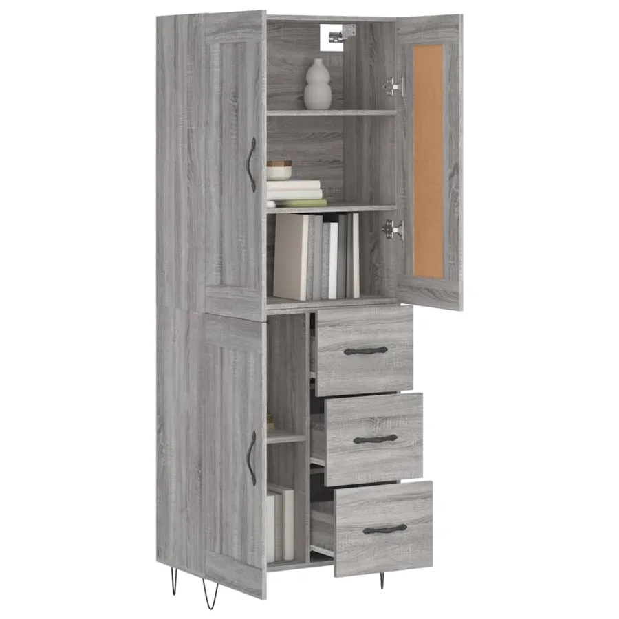 Buffet haut Sonoma gris 69,5x34x180 cm Bois d'ingénierie - 3