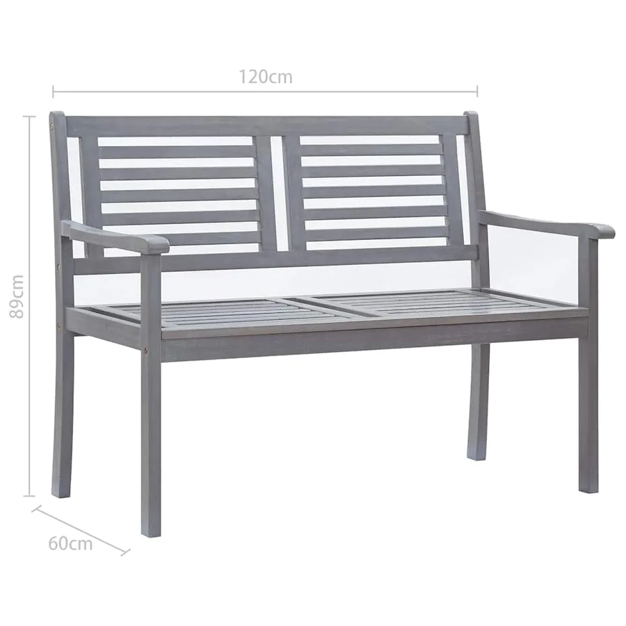 Banc de jardin 2 places avec coussin 120 cm Gris Eucalyptus - 9