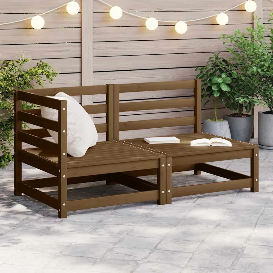 Salon de jardin 2 pcs marron miel bois de pin massif