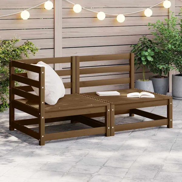 Salon de jardin 2 pcs marron miel bois de pin massif