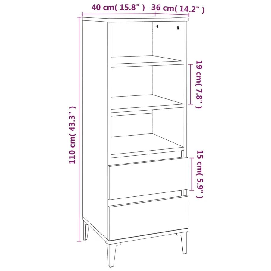 Buffet haut Sonoma gris 40x36x110 cm Bois d'ingénierie - 9