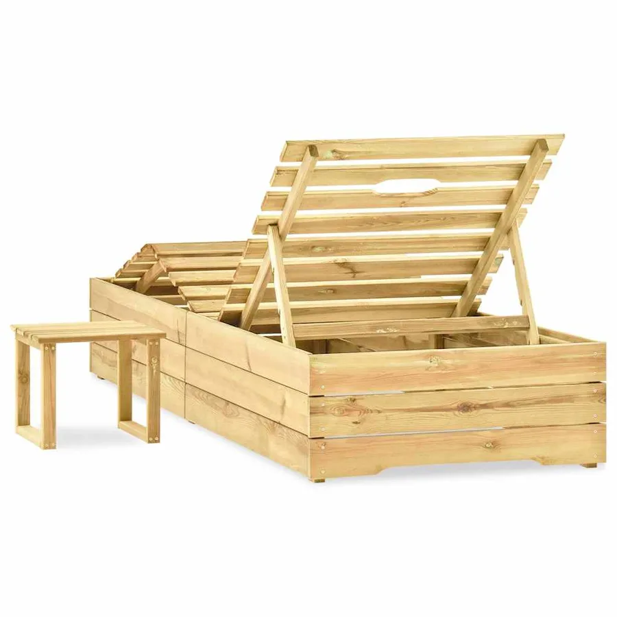 Chaise longue avec table Bois de pin imprégné de vert - 3