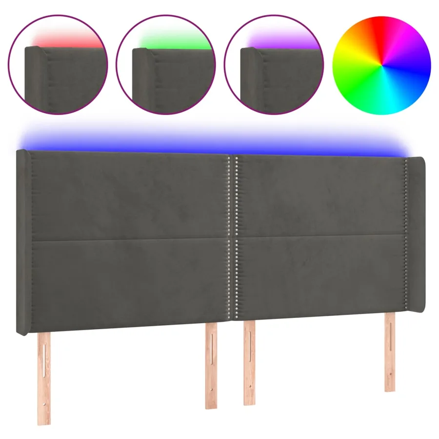 Tête de lit à LED Gris foncé 163x16x118/128 cm Velours - 2