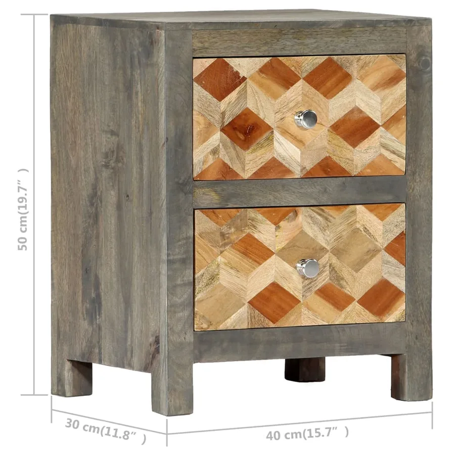 Table de chevet Gris 40x30x50 cm Bois de manguier massif - 8