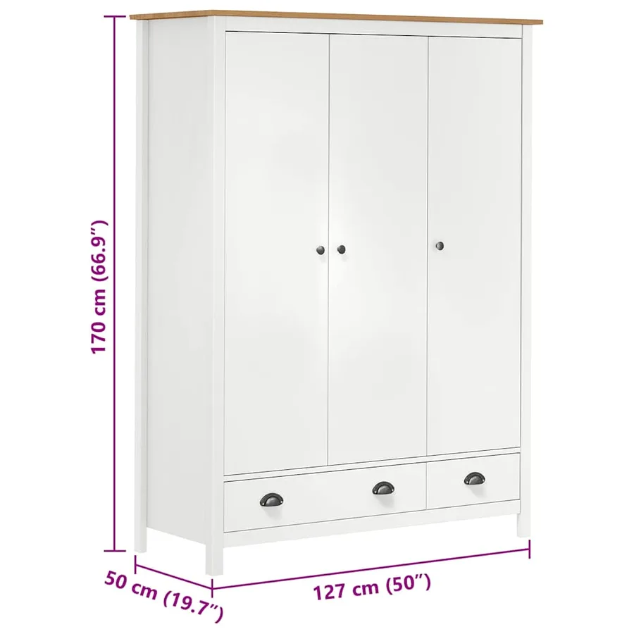 Garde-robe à 3 portes Hill Blanc 127x50x170 cm Bois pin solide - 10