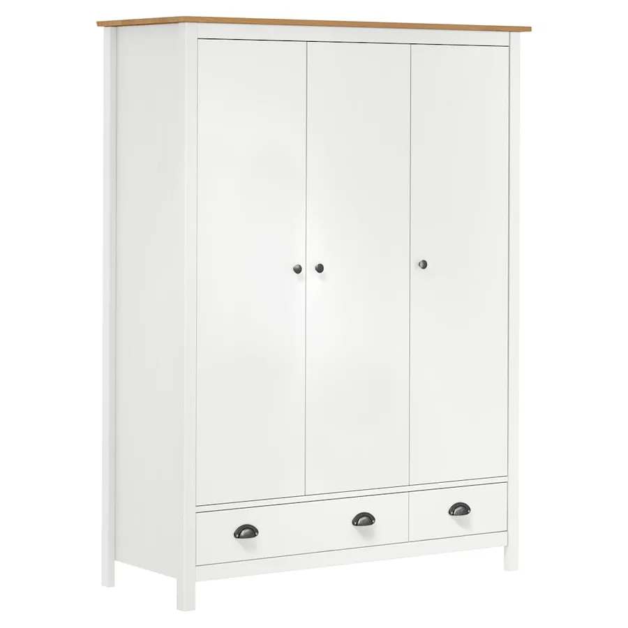 Garde-robe à 3 portes Hill Blanc 127x50x170 cm Bois pin solide - 2