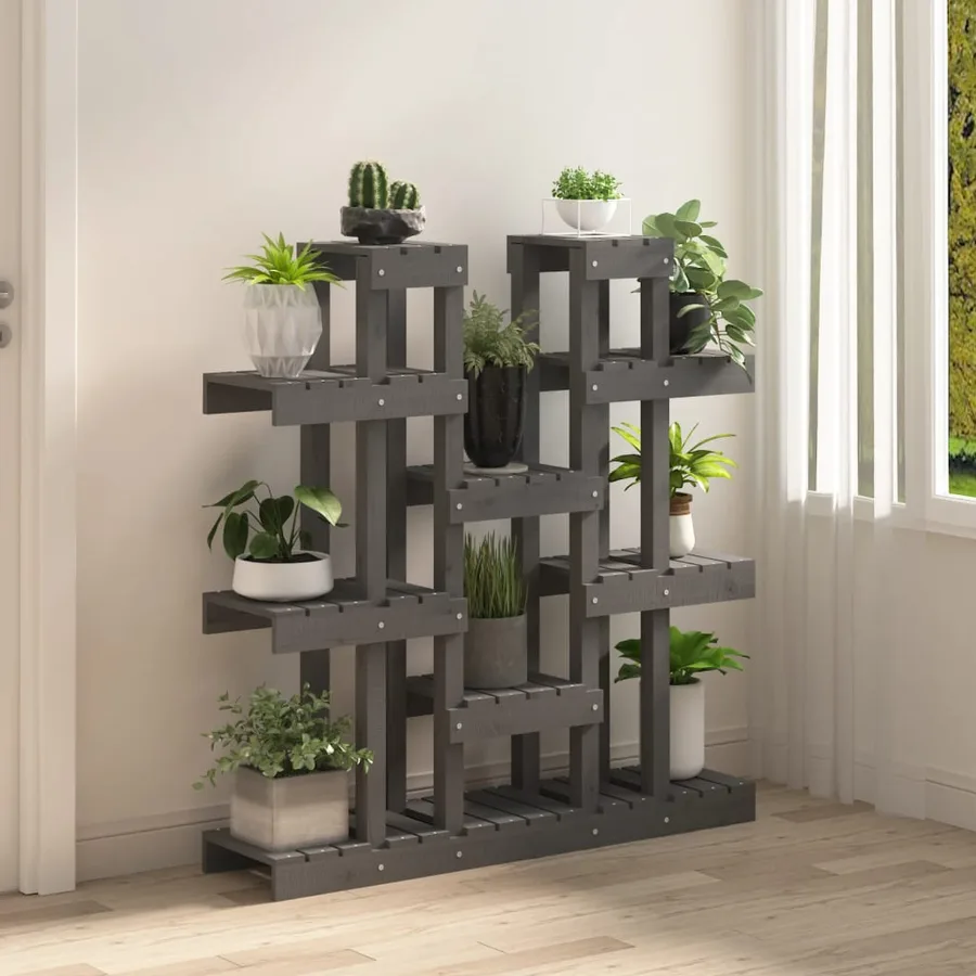 Support à plantes Gris 104,5x25x109,5 cm Bois massif de pin - 3