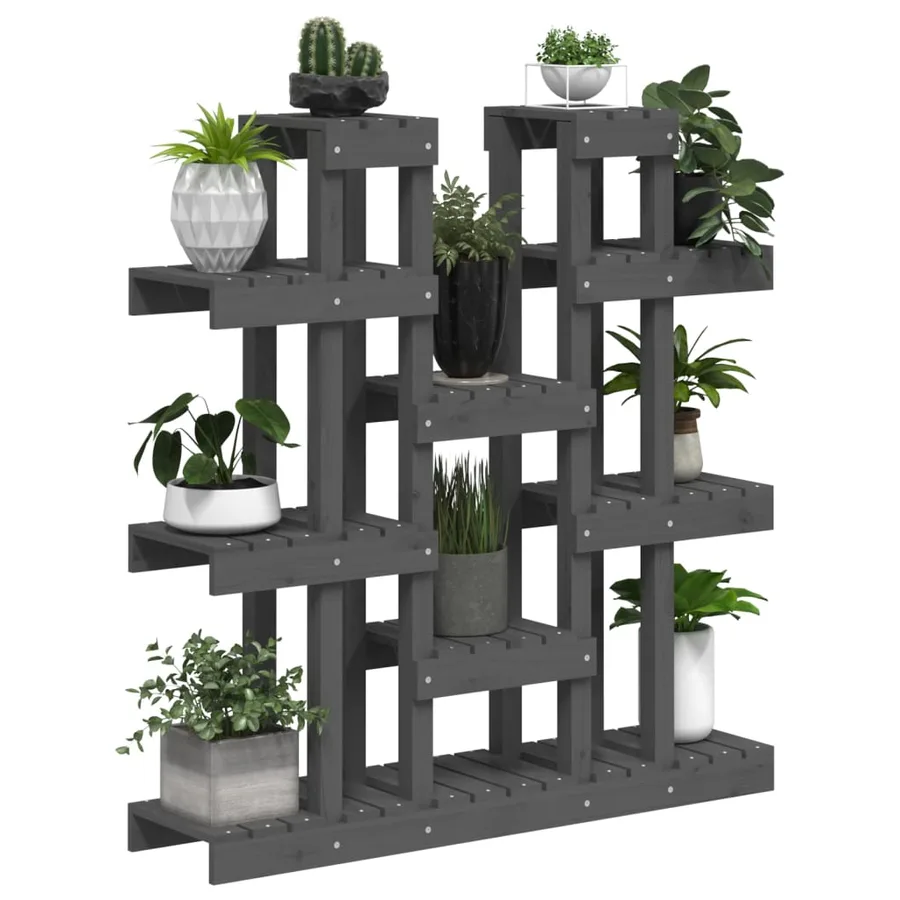 Support à plantes Gris 104,5x25x109,5 cm Bois massif de pin - 4