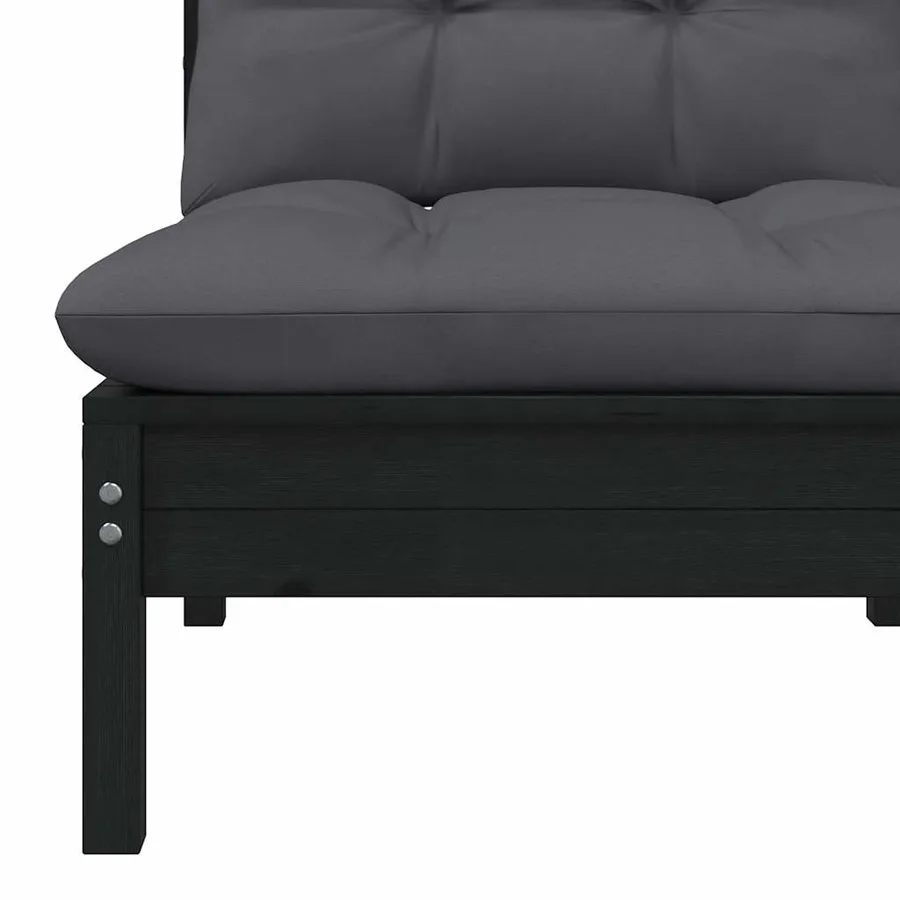 Salon de jardin 3 pcs avec coussins Noir Bois de pin massif - 6