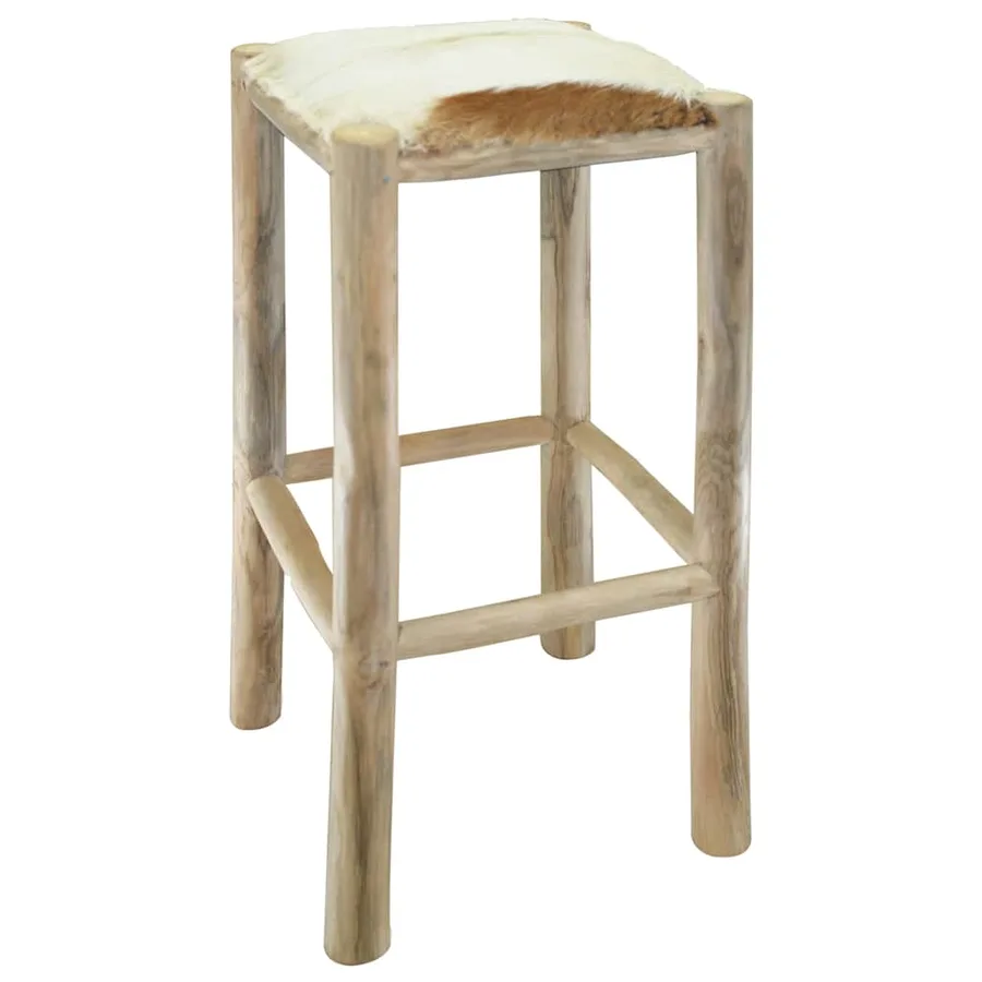 Tabouret de bar cuir de chèvre et bois de teck solide - 2