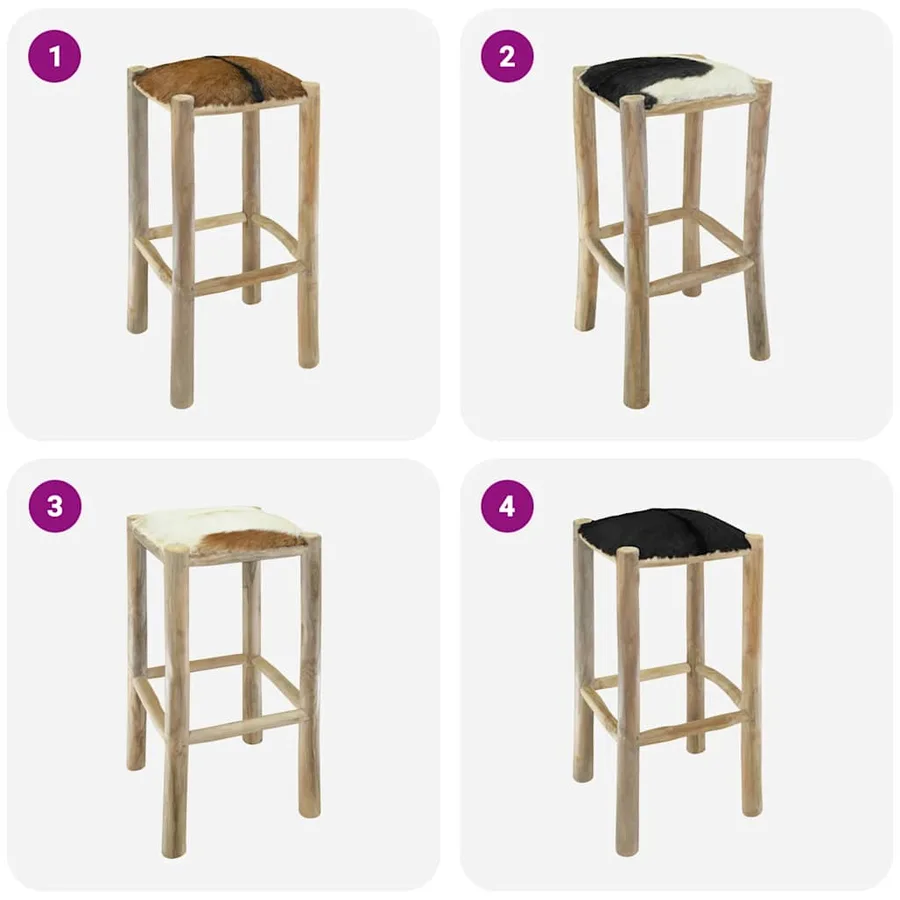 Tabouret de bar cuir de chèvre et bois de teck solide - 6