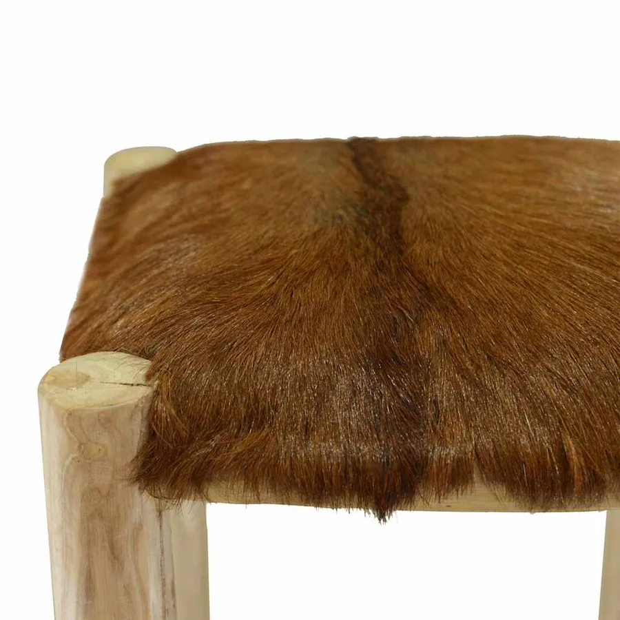 Tabouret de bar cuir de chèvre et bois de teck solide - 7