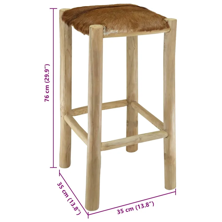 Tabouret de bar cuir de chèvre et bois de teck solide - 9