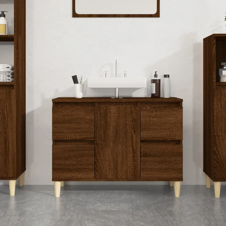 Meuble d'évier chêne marron 80x33x60 cm bois d'ingénierie