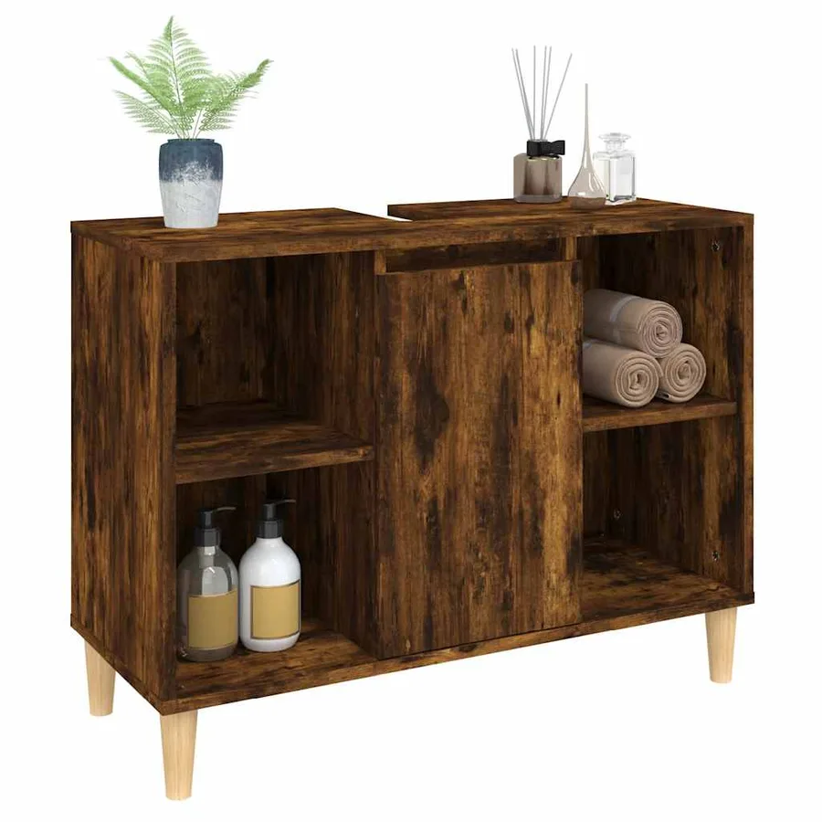 Meuble d'évier chêne fumé 80x33x60 cm bois d'ingénierie - 4