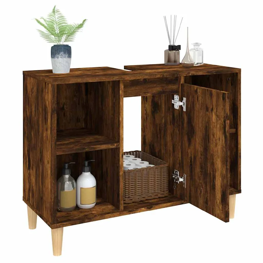 Meuble d'évier chêne fumé 80x33x60 cm bois d'ingénierie - 5