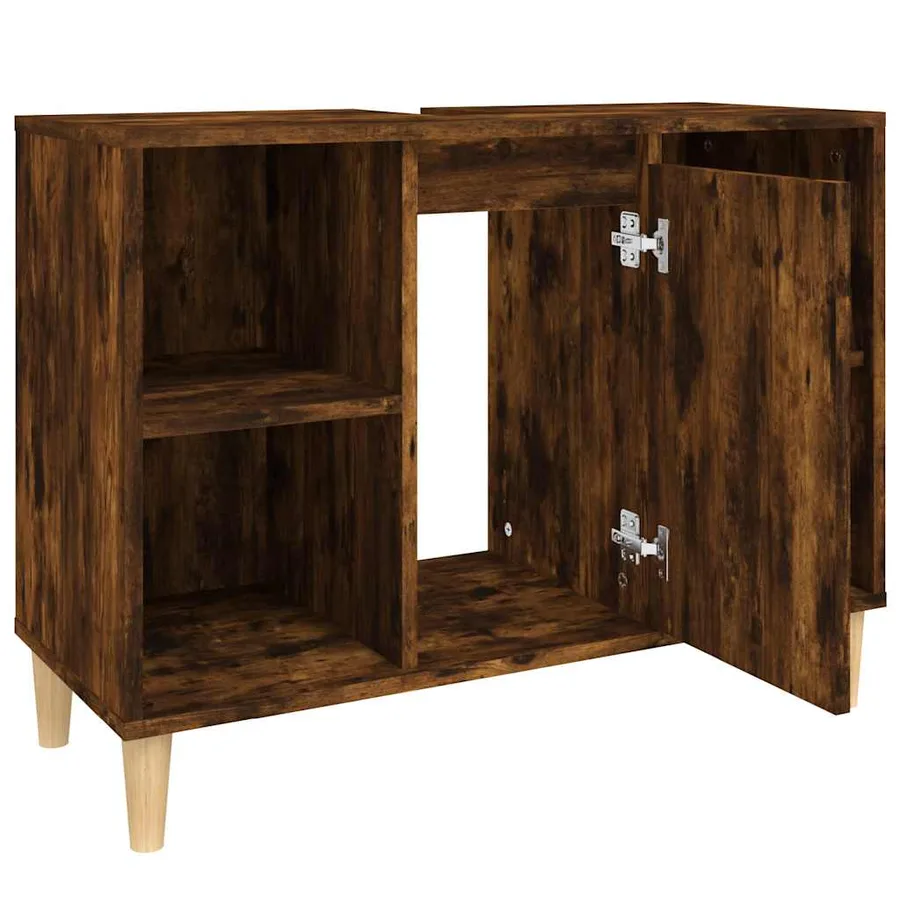 Meuble d'évier chêne fumé 80x33x60 cm bois d'ingénierie - 7