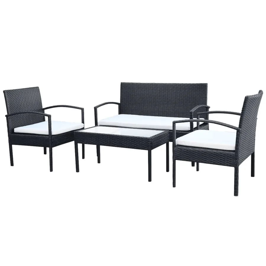 Salon de jardin 4 pcs avec coussins Résine tressée Noir - 2
