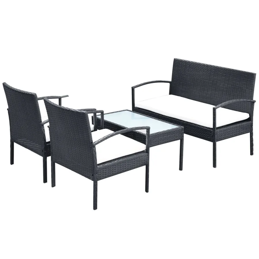 Salon de jardin 4 pcs avec coussins Résine tressée Noir - 3