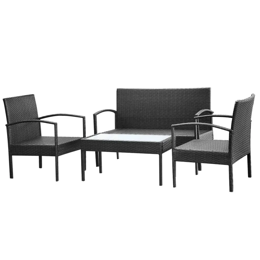 Salon de jardin 4 pcs avec coussins Résine tressée Noir - 4