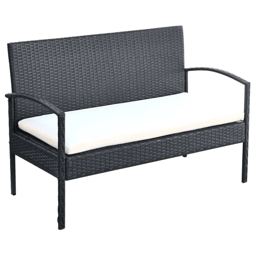Salon de jardin 4 pcs avec coussins Résine tressée Noir - 5