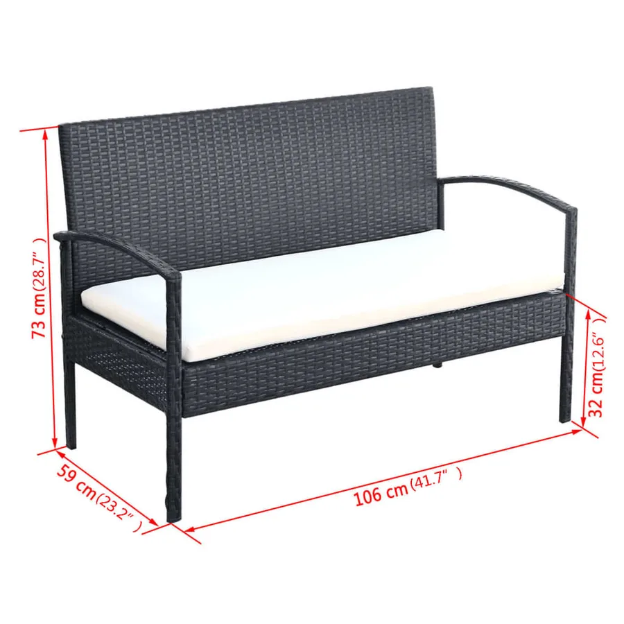 Salon de jardin 4 pcs avec coussins Résine tressée Noir - 8