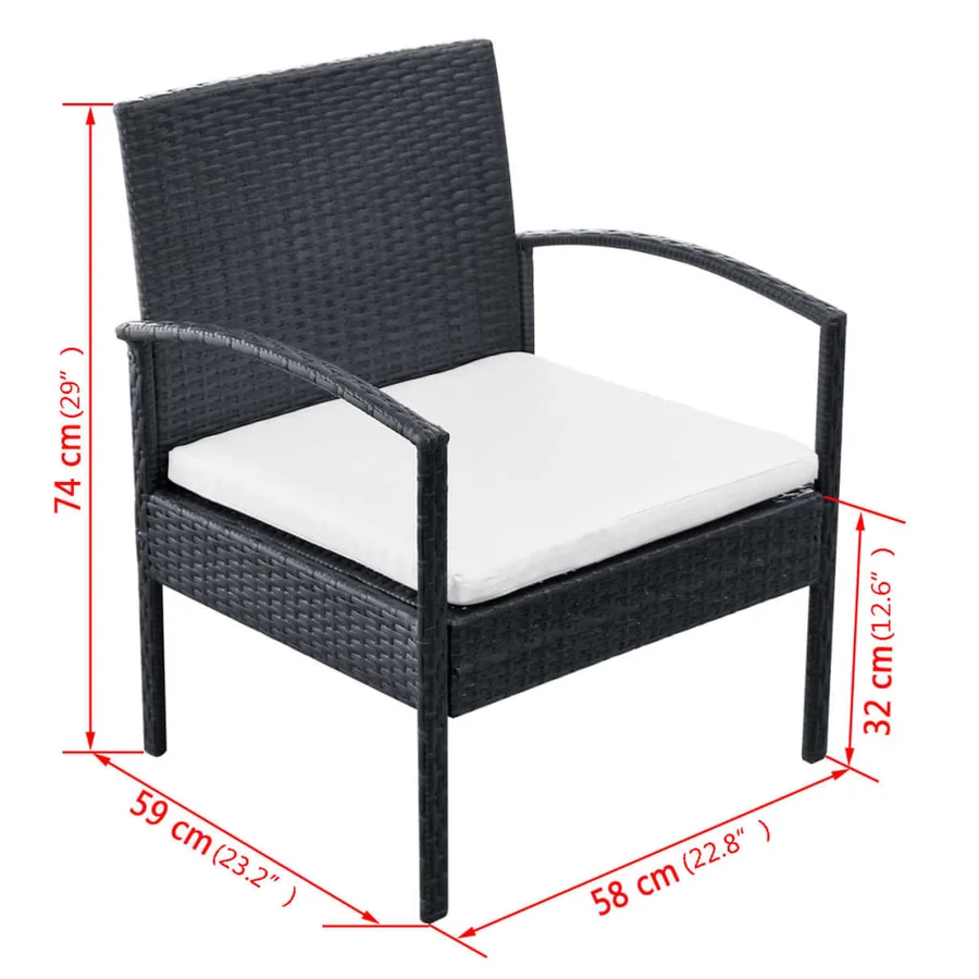 Salon de jardin 4 pcs avec coussins Résine tressée Noir - 9