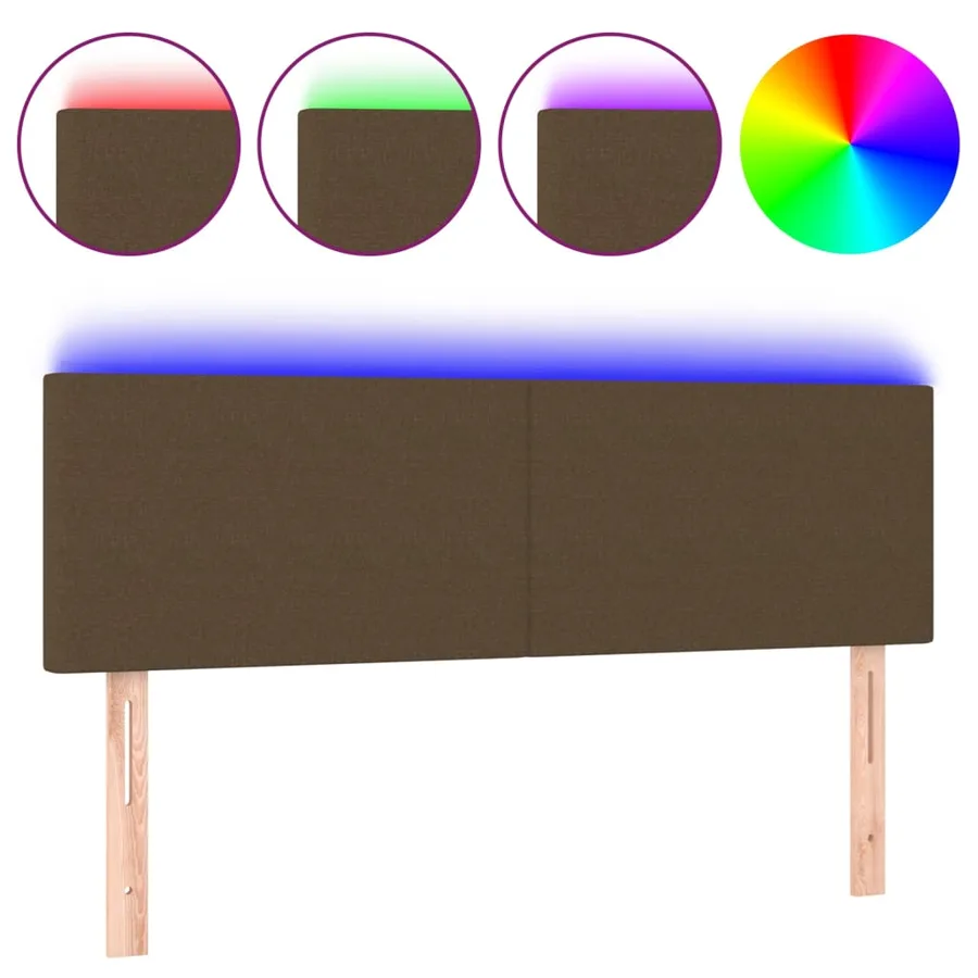 Tête de lit à LED Marron Foncé 144x5x78/88 cm Tissu - 2