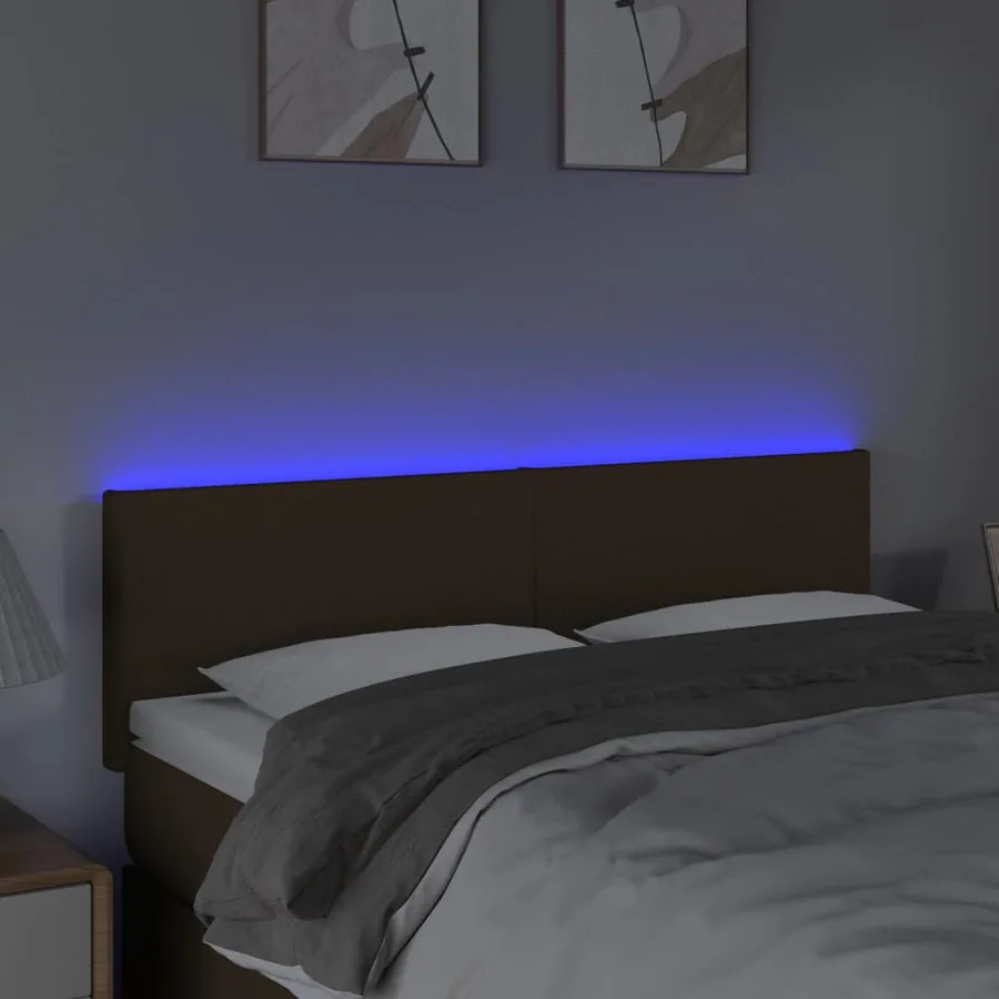 Tête de lit à LED Marron Foncé 144x5x78/88 cm Tissu - 3