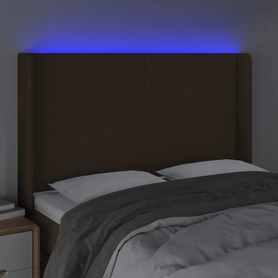 Tête de lit à LED Marron foncé 147x16x118/128 cm Tissu - 4