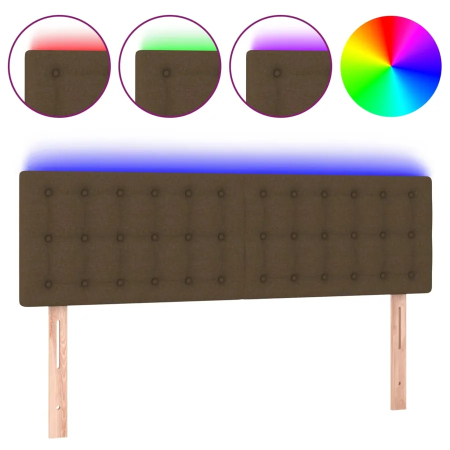 Tête de lit à LED Marron Foncé 144x5x78/88 cm Tissu - 2